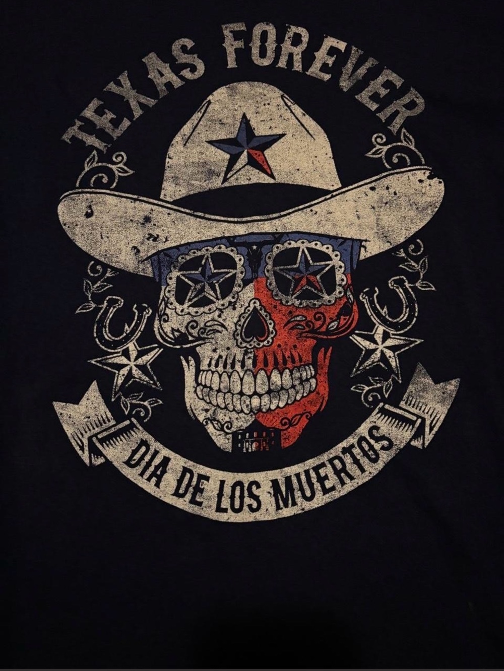 Texas Forever Men’s XL Dia de los Muertos Sugar Skull Cowboy Graphic Tee